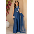 Women's Navy Blue Embroidered Kurta Pant Set with Dupatta
