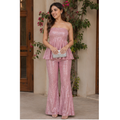 Women's Blush Pink Sequin Peplum Party Wear Suit