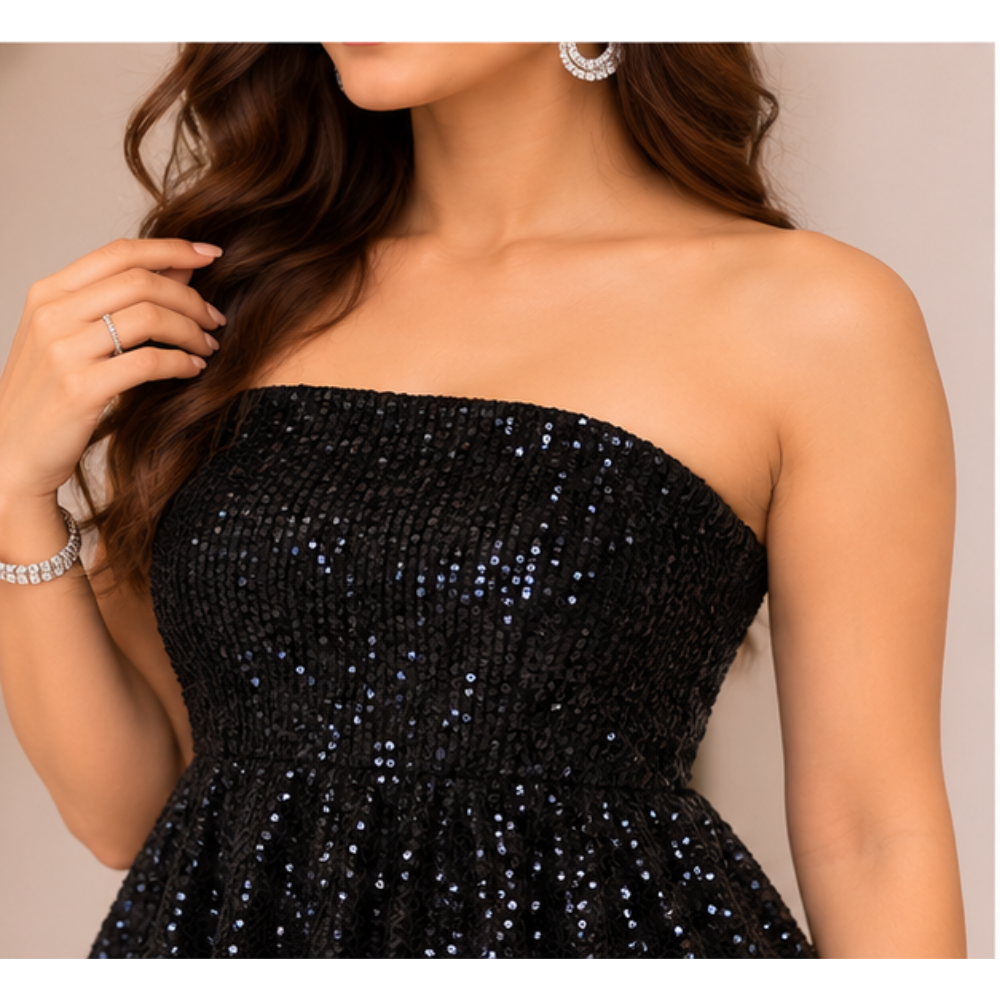 Women's Black Sequin Peplum Party Wear Suit