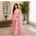 Women's Blush Pink Pearl Work Kurta Pant Set with Dupatta