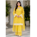 Women's Yellow Embroidered Kurta Palazzo Set with Dupatta