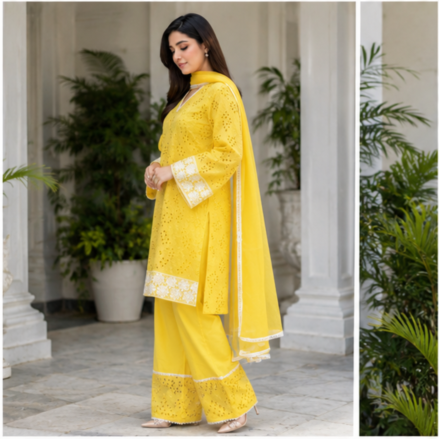 Women's Yellow Embroidered Kurta Palazzo Set with Dupatta