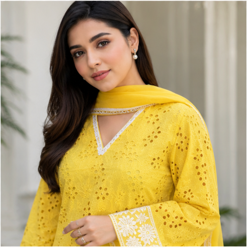 Women's Yellow Embroidered Kurta Palazzo Set with Dupatta