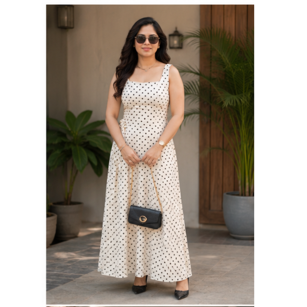 Women's White Polka Dot Sleeveless Maxi Dress