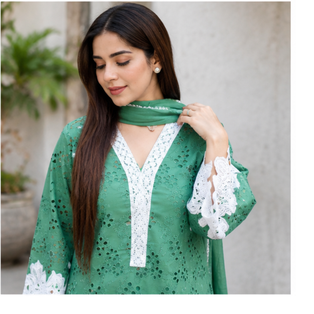 Women's Green Embroidered Kurta Palazzo Set with Dupatta
