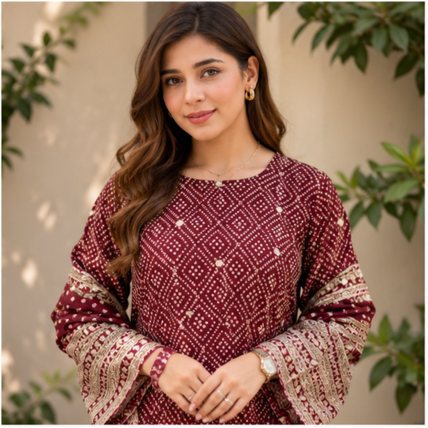 Women's Maroon Printed Kurta Palazzo Set with Dupatta