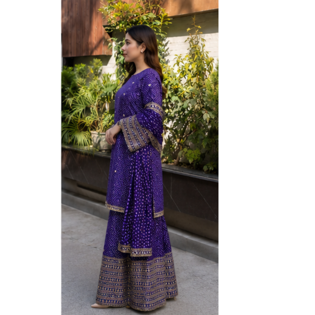 Women's Purple Printed Kurta Palazzo Set with Dupatta