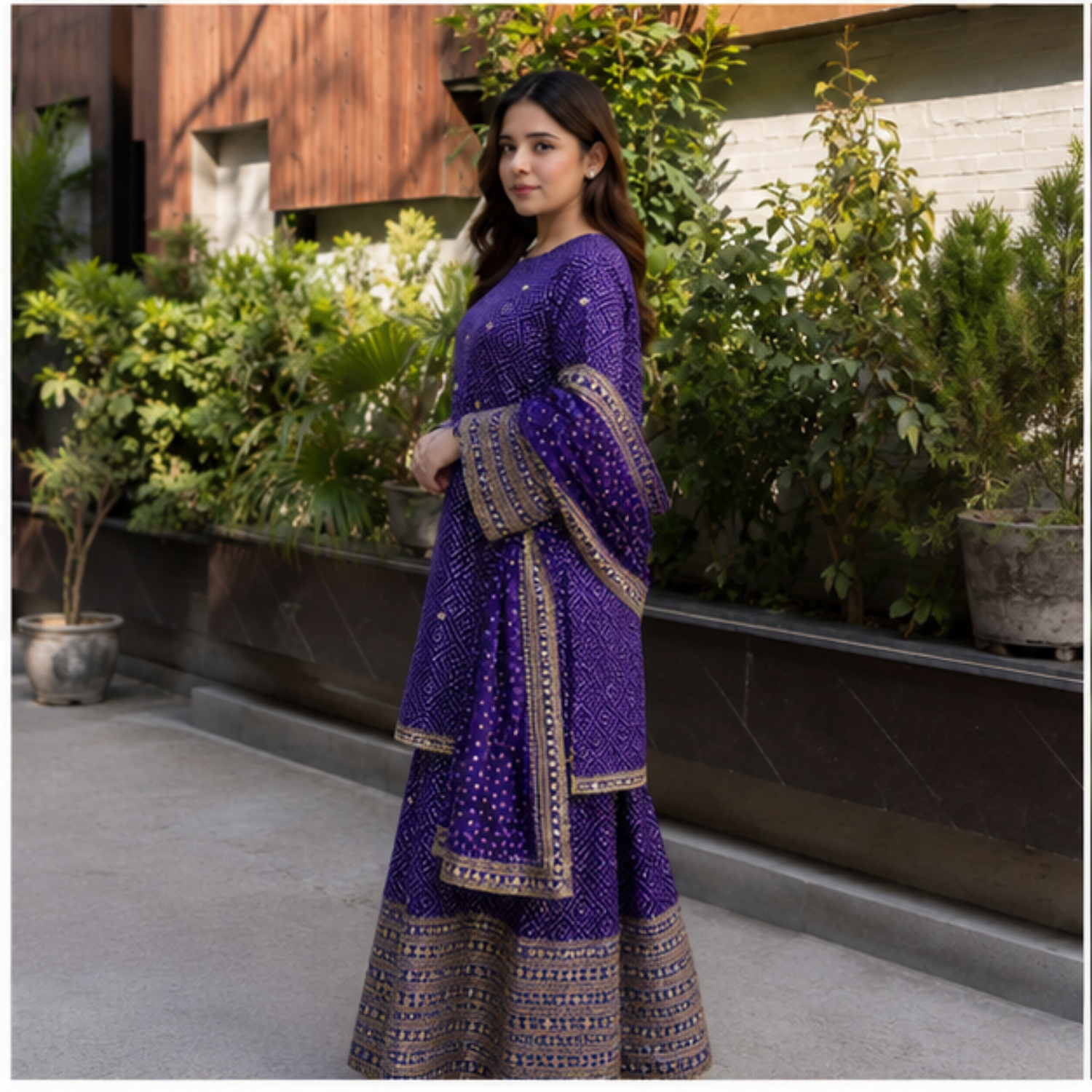 Women's Purple Printed Kurta Palazzo Set with Dupatta