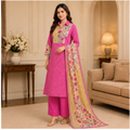 Women's Pink Printed Kurta Pant Set with Floral Dupatta