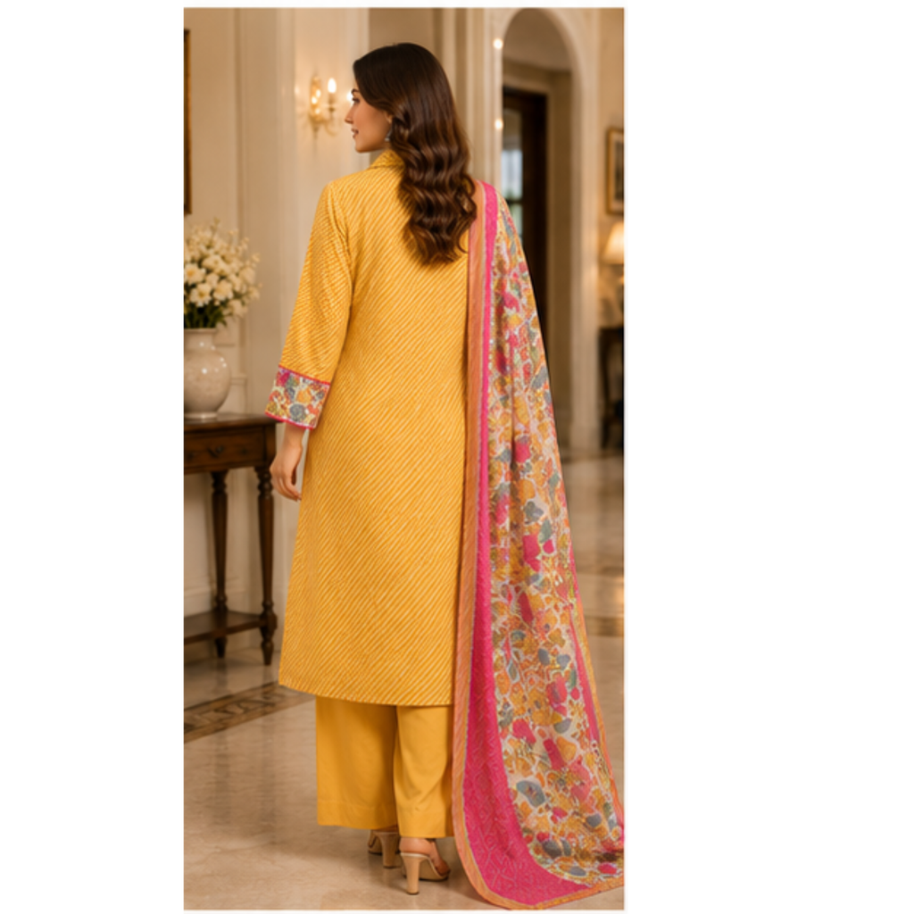 Women's Mustard Printed Kurta Pant Set with Floral Dupatta