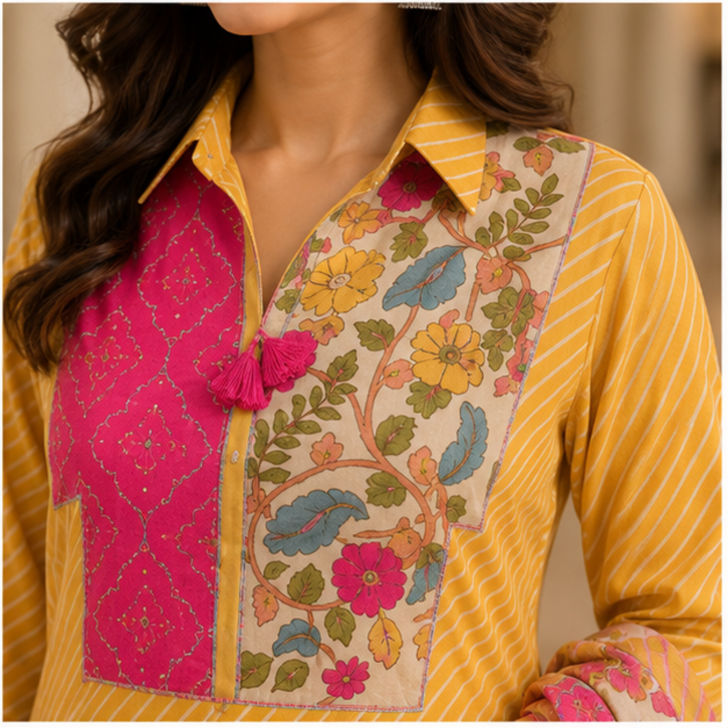 Women's Mustard Printed Kurta Pant Set with Floral Dupatta