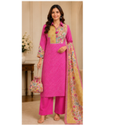 Women's Pink Printed Kurta Pant Set with Floral Dupatta