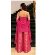 Radiant Pink Embroidered Kurta Set with Palazzo & Dupatta