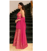 Radiant Pink Embroidered Kurta Set with Palazzo & Dupatta