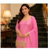 Elegant Pink Embroidered Kurta Set with Dupatta