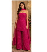 Elegant Magenta Strapless Kurta Set with Palazzo & Dupatta