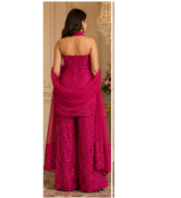 Elegant Magenta Strapless Kurta Set with Palazzo & Dupatta