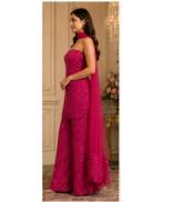Elegant Magenta Strapless Kurta Set with Palazzo & Dupatta