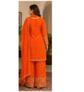 Vibrant Orange Printed Kurta Set with Palazzo & Dupatta