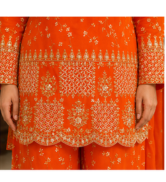 Vibrant Orange Printed Kurta Set with Palazzo & Dupatta