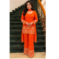 Vibrant Orange Printed Kurta Set with Palazzo & Dupatta