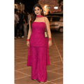 Elegant Magenta Strapless Kurta Set with Palazzo & Dupatta