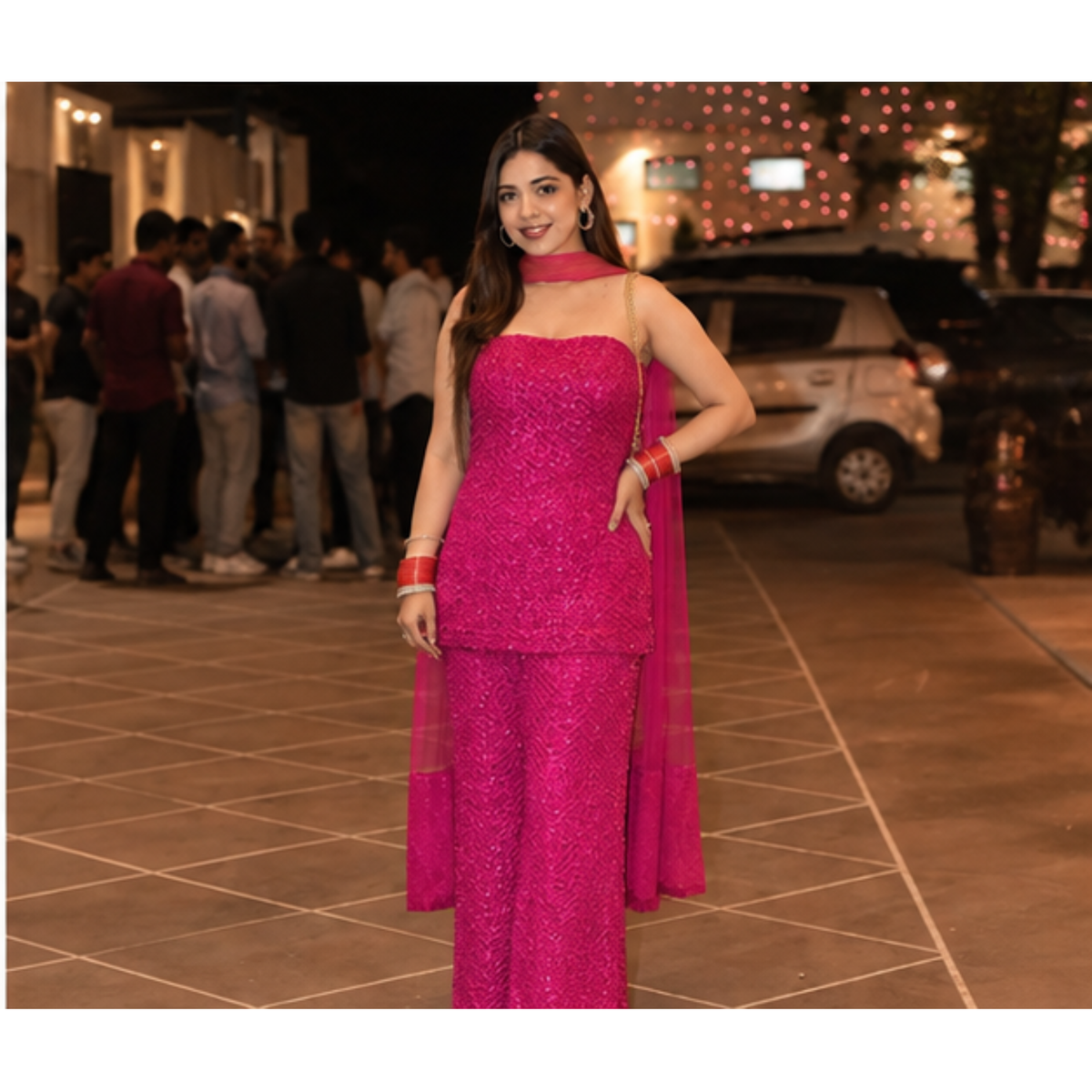 Elegant Magenta Strapless Kurta Set with Palazzo & Dupatta