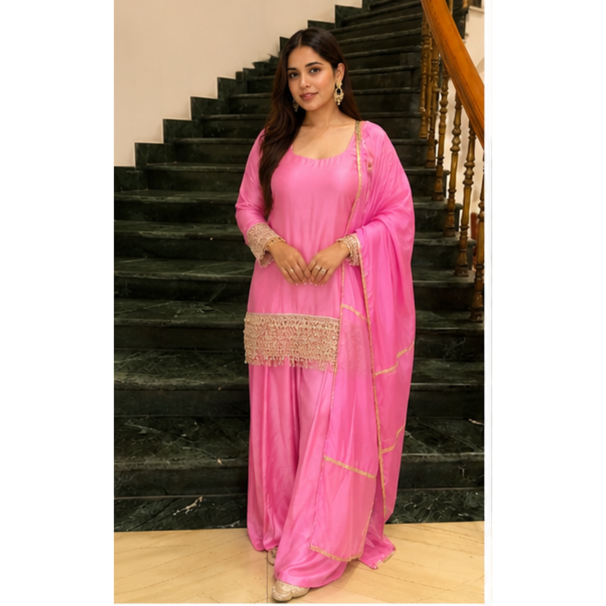 Elegant Pink Embroidered Kurta Set with Dupatta