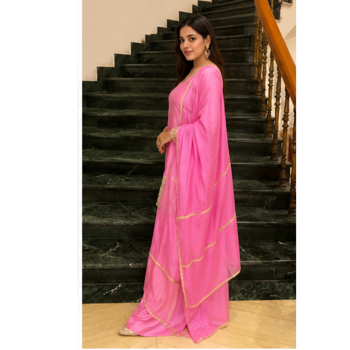 Elegant Pink Embroidered Kurta Set with Dupatta