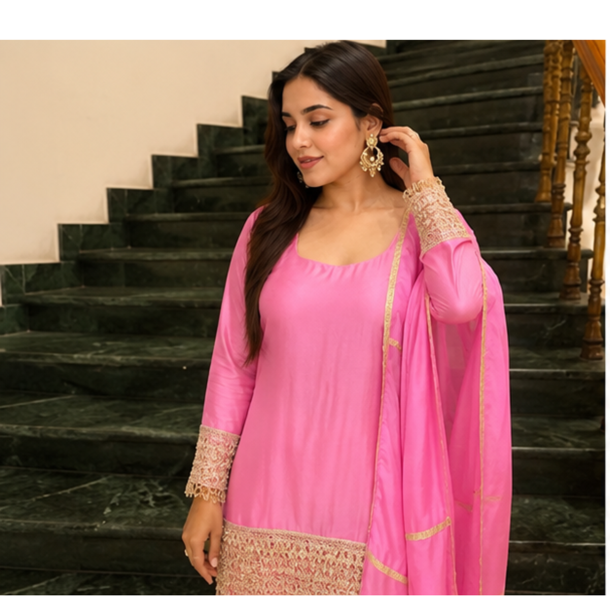 Elegant Pink Embroidered Kurta Set with Dupatta