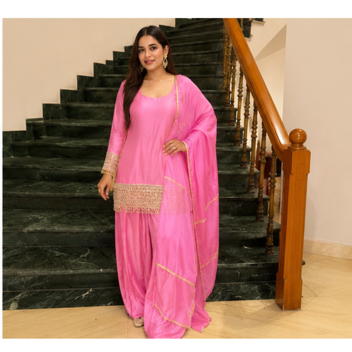 Elegant Pink Embroidered Kurta Set with Dupatta
