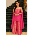 Radiant Pink Embroidered Kurta Set with Palazzo & Dupatta