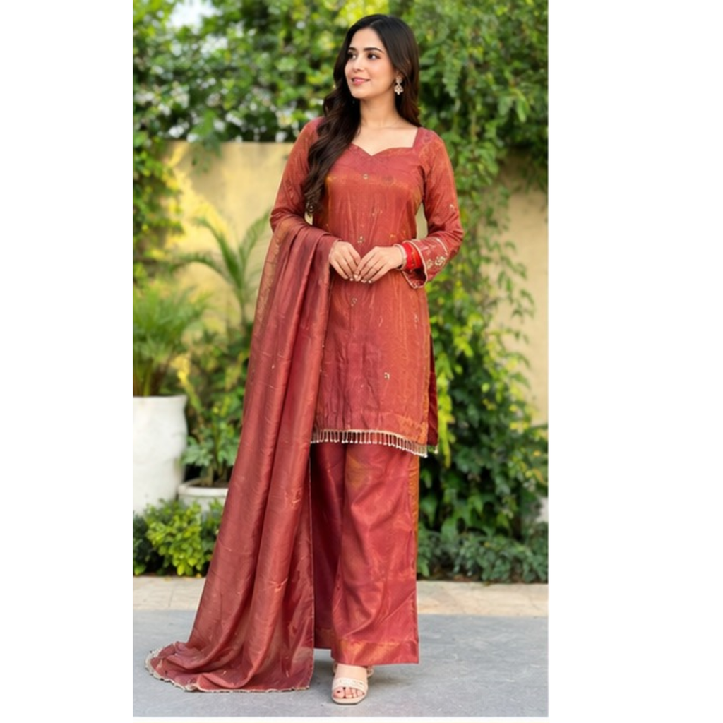 Rust Elegance Embroidered Suit Set