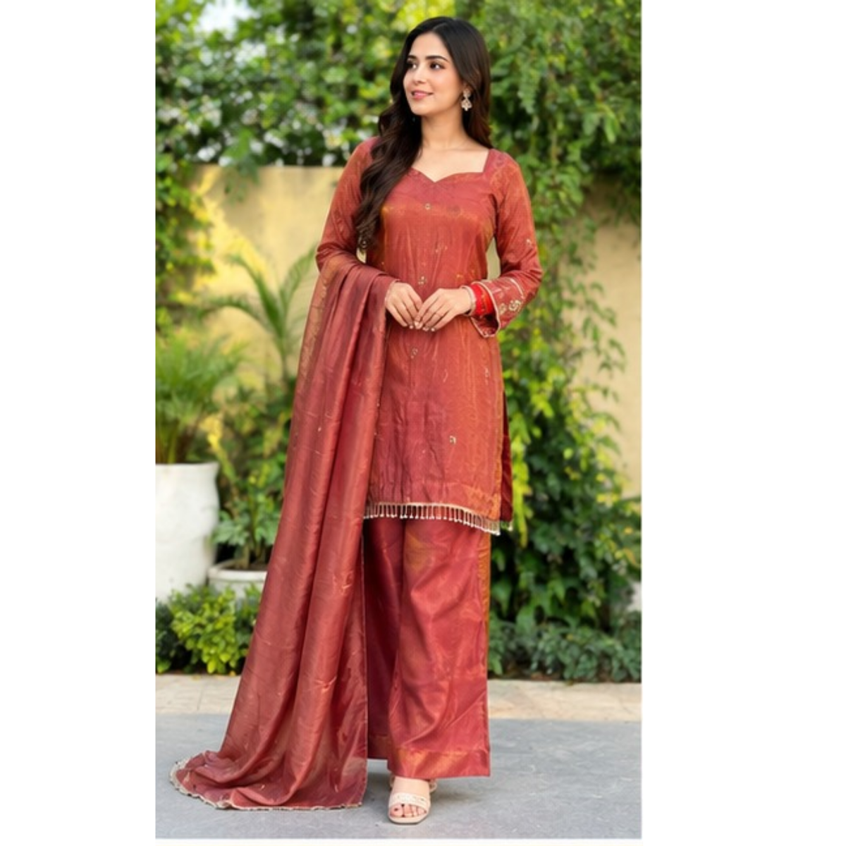Rust Elegance Embroidered Suit Set
