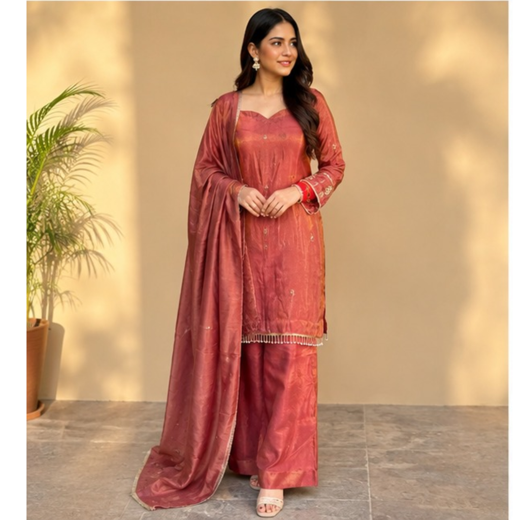 Rust Elegance Embroidered Suit Set