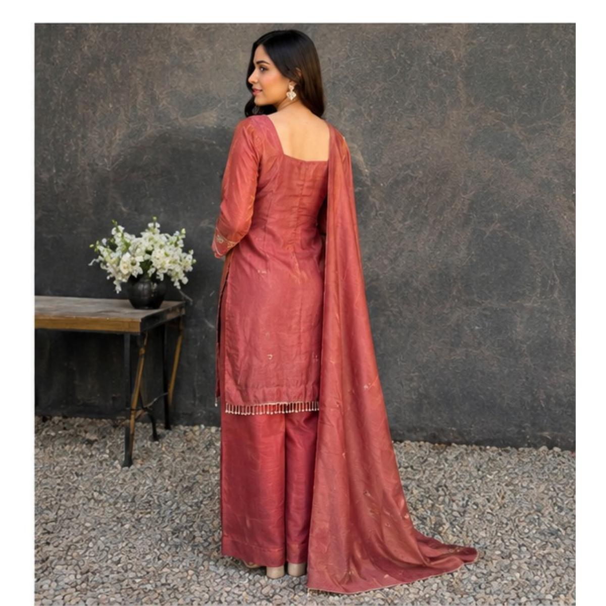 Rust Elegance Embroidered Suit Set