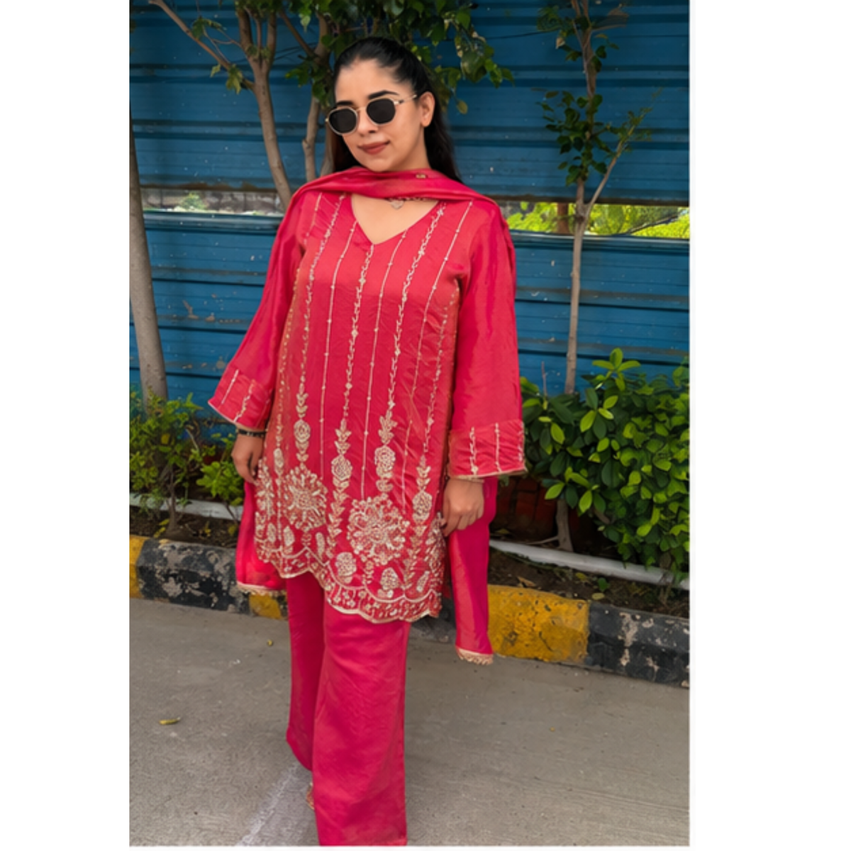 Pink Embroidered Festive Suit