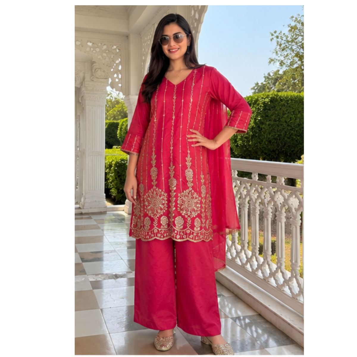Pink Embroidered Festive Suit