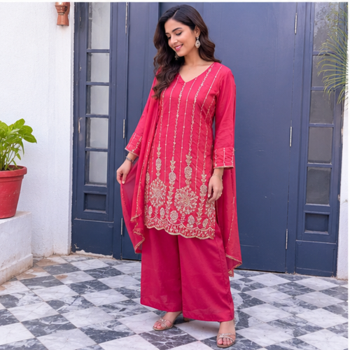 Pink Embroidered Festive Suit