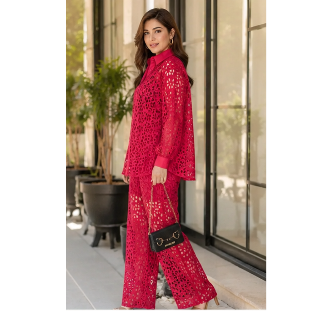 Scarlet Cotton Schiffli cordset