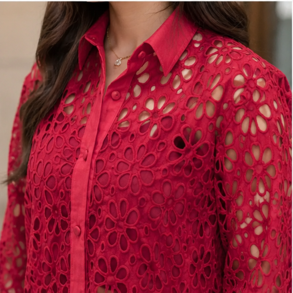 Scarlet Cotton Schiffli cordset