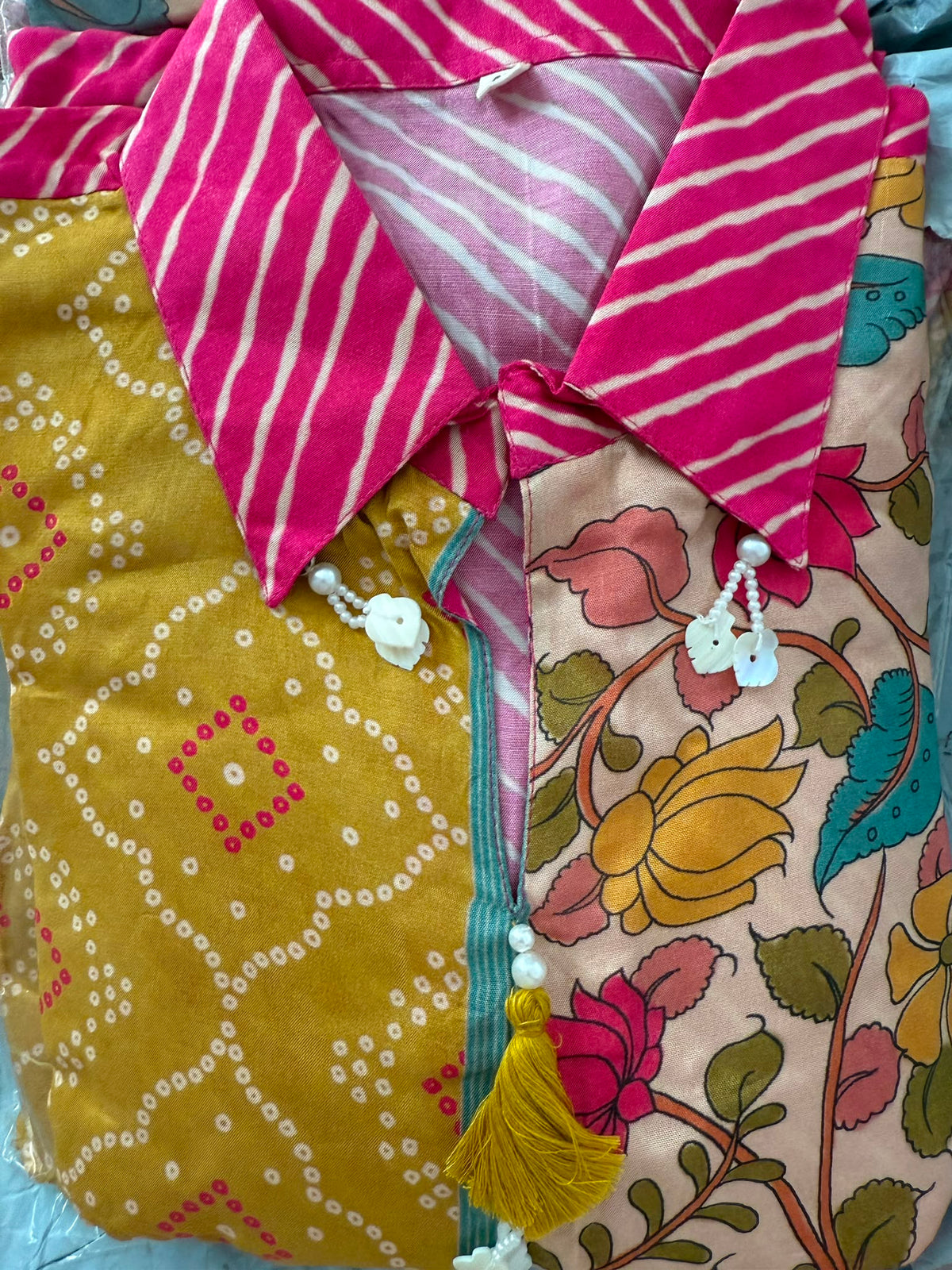 White & Pink Floral Printed Cotton Kurta Set for Women
